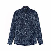 Men's Shirt Crack Button-Down Print Long Sleeve Casual Tops Cotton Casual Fashion Streetwear Comfortable Navy Blue miniinthebox - thumbnail