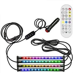 Interior Car Lights 4pcs 48 LED Cool Strip Lights 12V Multicolor Music Light Under Dash Lighting Kit with Sound Active 4 Buttons Bluetooth APP Voice Control and Wireless Remote Control Car Charger miniinthebox