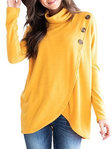 Decorative Button Plain Long Sleeve Sweatshirts