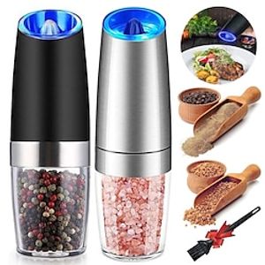 Electric Salt and Pepper Grinder, Gravity Sensor, Automatic Pepper Mill, One Hand Operation, Battery-Operated with Adjustable Coarseness, Blue Led Light Lightinthebox