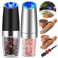 Electric Salt and Pepper Grinder, Gravity Sensor, Automatic Pepper Mill, One Hand Operation, Battery-Operated with Adjustable Coarseness, Blue Led Light Lightinthebox - thumbnail