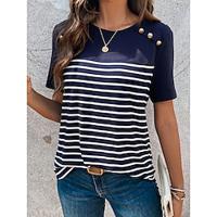 Women's T shirt Tee Striped Daily Weekend Print Navy Blue Short Sleeve Fashion Round Neck Summer Lightinthebox