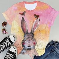Women's T shirt Tee Cotton Animal Weekend Easter White Pink Brown Print Short Sleeve Fashion Round Neck Regular Fit Summer Lightinthebox