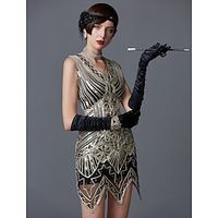 The Great Gatsby Charleston Roaring 20s 1920s Roaring Twenties Cocktail Dress Vintage Dress Flapper Dress Halloween Costumes Prom Dresses Women's Sequins Costume Vintage Cosplay Party Prom Sleeveless miniinthebox - thumbnail