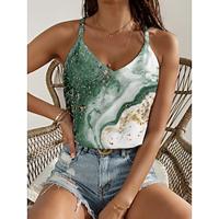 Women's Tank Top Graphic Casual Green Print Sleeveless Fashion V Neck Regular Fit Summer Lightinthebox