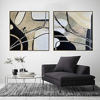Handmade Abstract Black And White Painting Hand Painted Oil Painting Wall painting On Canvas Custom Minimalist Artwork Geometric Oil PaintingHome Decoration Decor miniinthebox - thumbnail