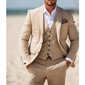 Khaki Men's Beach Wedding Suits Solid Colored 3 Piece Business Casual Daily Suits Plus Size Single-Breasted Two-buttons 2023 miniinthebox