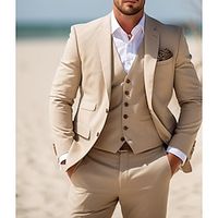 Khaki Men's Beach Wedding Suits Solid Colored 3 Piece Business Casual Daily Suits Plus Size Single-Breasted Two-buttons 2023 miniinthebox - thumbnail