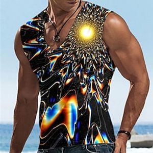 Men's Tank Top Vest Top Sleeveless T Shirt for Men Graphic Abstract V Neck Clothing Apparel 3D Print Sports Running Sleeveless 3D Print Designer Casual Muscle miniinthebox