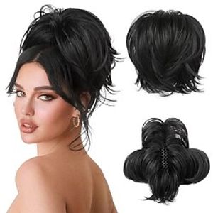 Messy Bun Hair Piece Claw Clip in Straight Hair Bun 9 Inch Short Ponytail Extension with Bendable Metal Wire Hair Pieces for Women Fake Hair Bun DIY Styles Lightinthebox