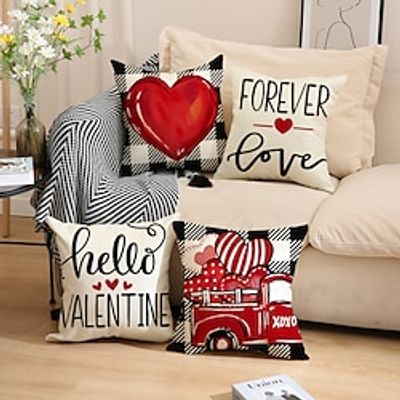 Valentine's Day Decorative Toss Pillows Cover 4PC Soft Square Cushion Case Pillowcase for Bedroom Livingroom Sofa Couch Chair Gnome Heart Couple Car Lightinthebox