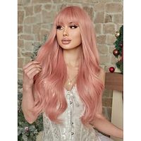 baby pink angel costume long wavy hair 24inch with bangs synthetic wigs for women daily use party vacation holiday natural cute romantic simple casual silky halloween christmas costume heat resistant Lightinthebox - thumbnail