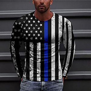 Men's Unisex Tee T shirt Shirt 3D Print Graphic Prints Flag Print Long Sleeve Daily Tops Casual Designer Big and Tall Black miniinthebox
