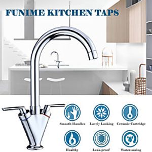 Kitchen Sink Mixer Taps Monobloc Swivel Spout Chrome Brass Dual Lever with Hoses miniinthebox