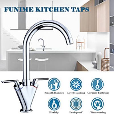 Kitchen Sink Mixer Taps Monobloc Swivel Spout Chrome Brass Dual Lever with Hoses miniinthebox