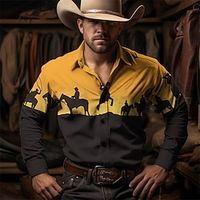 Cactus Cowboy Vintage western style Men's Shirt Western Shirt Outdoor Street Casual Daily Fall  Winter Turndown Long Sleeve Yellow Green khaki S M L Shirt Lightinthebox - thumbnail