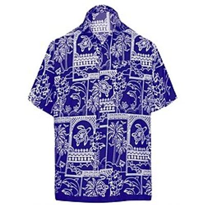 Men's Shirt Vintage Turndown Street Casual Button-Down Short Sleeve Tops Casual Fashion Comfortable Beach Blue Lightinthebox