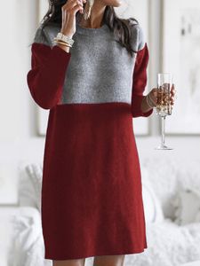 Casual Color Block Crew Neck Patchwork Long Sleeves Sweatshirt Dress