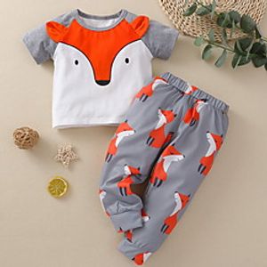 2 Pieces Baby Boys' Basic Animal Short Sleeve Regular T-shirt  Pants Clothing Set Gray Lightinthebox