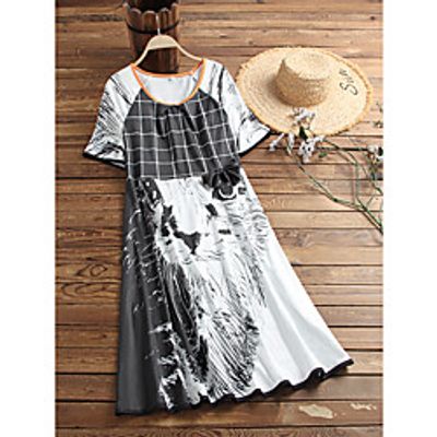 Women's T Shirt Dress Tee Dress Knee Length Dress Black Short Sleeve Cat Fall Summer Round Neck Elegant 2021 S M L XL XXL miniinthebox