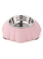 Single Dining Pet Feedrer With Stainless Steel Bowl & Non Slip Rubber Bottom pink For Cat & Dog - 21X21X6cm