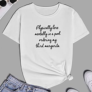 Women's T shirt Graphic Text Letter Print Round Neck Basic Tops 100% Cotton White Purple Red miniinthebox