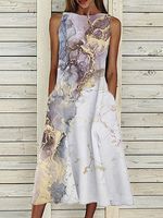 Printed Fashion Casual Women's Sleeveless Midi Dress - thumbnail