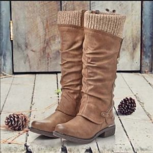 Women's Boots Motorcycle Boots Plus Size Work Boots Outdoor Daily Knee High Boots Lace-up Flat Heel Round Toe Vintage Casual Minimalism Faux Leather PU Zipper Solid Color Light Brown Black Red miniinthebox