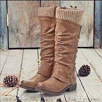 Women's Boots Motorcycle Boots Plus Size Work Boots Outdoor Daily Knee High Boots Lace-up Flat Heel Round Toe Vintage Casual Minimalism Faux Leather PU Zipper Solid Color Light Brown Black Red miniinthebox - thumbnail