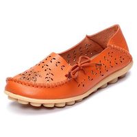 Large Size Breathable Hollow Out Flat Lace Up Soft Leather Shoes