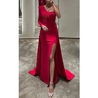 Mermaid  Trumpet Evening Gown Elegant Dress Formal Christmas Floor Length Long Sleeve One Shoulder Fall Wedding Guest Stretch Fabric with Ruched Slit 2023 Lightinthebox - thumbnail