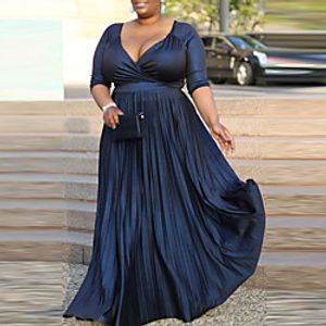 Women's Plus Size Dress A Line Dress Maxi long Dress Long Sleeve Solid Color Ruched V Neck Casual Fall Winter Royal Blue XL XXL 3XL 4XL 5XL Lightinthebox