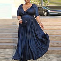Women's Plus Size Dress A Line Dress Maxi long Dress Long Sleeve Solid Color Ruched V Neck Casual Fall Winter Royal Blue XL XXL 3XL 4XL 5XL Lightinthebox - thumbnail