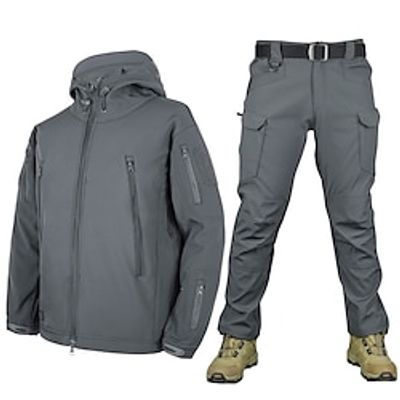 Men's Hiking Jacket with Pants Winter Outdoor Thermal Warm Waterproof Windproof Clothing Suit Full Length Hidden Zipper Fishing Camping / Hiking / Caving Traveling Black Green Khaki Grey miniinthebox