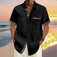 Solid Color Graphic Paisley Hawaiian Resort Men's Printed Shirts Outdoor Holiday Vacation Summer Turndown Short Sleeves Black, Navy Blue S, M, L Slub Fabric Shirt Lightinthebox