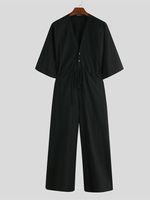 INCERUN Men Casual Baggy Half Sleeve V-Neck Overalls Jumpsuit - thumbnail