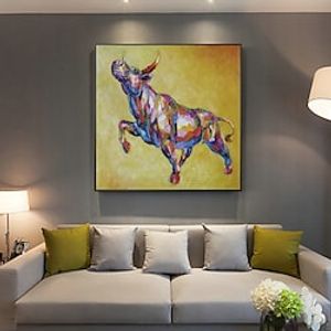 Handmade Oil Painting Canvas Wall Art Decoration Modern Abstract   Animal Bullfighting for Home Decor Rolled Frameless Unstretched Painting miniinthebox