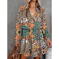 Women's Casual Dress Floral Dress Black 1 Black 3 Light Brown Long Sleeve Leopard Ruffle Winter Fall Autumn V Neck Fashion Winter Dress Fall Dress 2022 S M L XL Lightinthebox - thumbnail