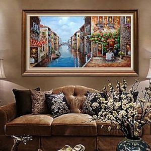 Handmade Oil Painting Canvas Wall Art Decoration Knife Painting Mediterranean Architectural Landscape for Home Decor Rolled Frameless Unstretched Painting miniinthebox