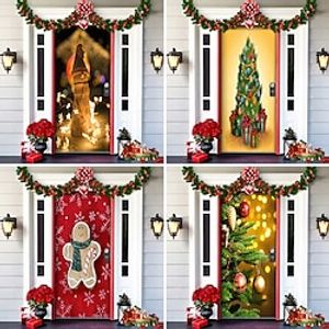 Merry Grinchmas Door Cover Decorations Green Backdrop Merry Christmas Porch Sign for Indoor Outside Front Door Party Supplies Xmas Decor miniinthebox