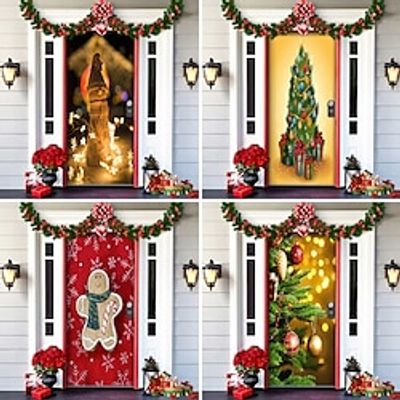 Merry Grinchmas Door Cover Decorations Green Backdrop Merry Christmas Porch Sign for Indoor Outside Front Door Party Supplies Xmas Decor miniinthebox