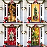 Merry Grinchmas Door Cover Decorations Green Backdrop Merry Christmas Porch Sign for Indoor Outside Front Door Party Supplies Xmas Decor miniinthebox - thumbnail