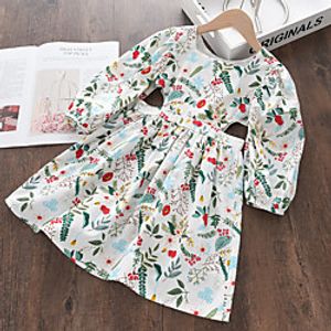 Kids Little Girls' Dress Trees  Leaves Flower Hole Green Navy Blue Knee-length Long Sleeve Cute Dresses Spring   Fall Cross-Seasons Slim 2-6 Years Lightinthebox