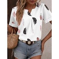 Women's T shirt Tee Feather Daily Vacation Going out Black Short Sleeve Stylish V Neck Summer Lightinthebox