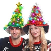 Christmas Hat 2 Pack Light Up Christmas Hats Funny Santa Hat with Tinsel 30 LED Colorful Lights Poms Christmas Costume Accessories for Adults Kids Xmas Tree Hat Holiday Party Theme Hats miniinthebox - thumbnail