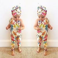 Baby Girls' Active Floral Print Sleeveless Romper Blue Orange miniinthebox - thumbnail