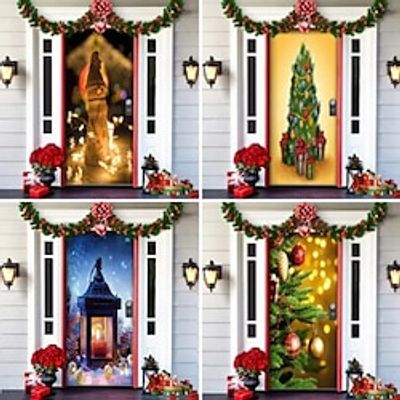 New Year Party Decoration Christmas Door Cover Decoration Greenwich Christmas Background Cloth Christmas Door Cover Door Hanging  Door Cover Tapestry miniinthebox