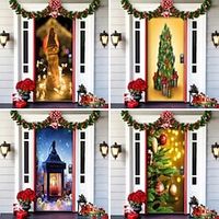New Year Party Decoration Christmas Door Cover Decoration Greenwich Christmas Background Cloth Christmas Door Cover Door Hanging  Door Cover Tapestry miniinthebox - thumbnail