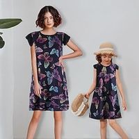 Mommy and Me Dresses Animal Butterfly Casual Purple Short Sleeve Above Knee T Shirt Dress Tee Dress Active Matching Outfits Lightinthebox - thumbnail