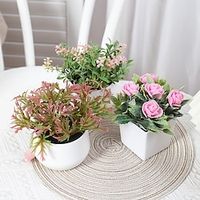 3 Pack Small Faux Plants for Office Desk Fake Mini Potted Plants for Shelf Artificial Greenery Eucalyptus Plant Indoor for Home Bedroom Living Room Décor Lightinthebox - thumbnail